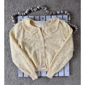 NWOT Rare Alessandra Rich Heart Ruffled Knitted Mohair Yellow Cardigan Sweater